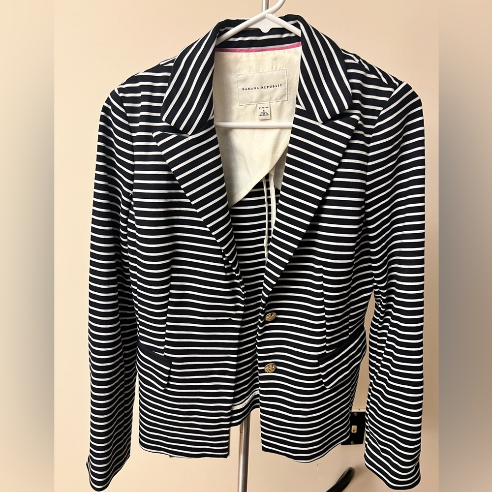 Striped Banana Republic Stretch Blazer with gold buttons- 6